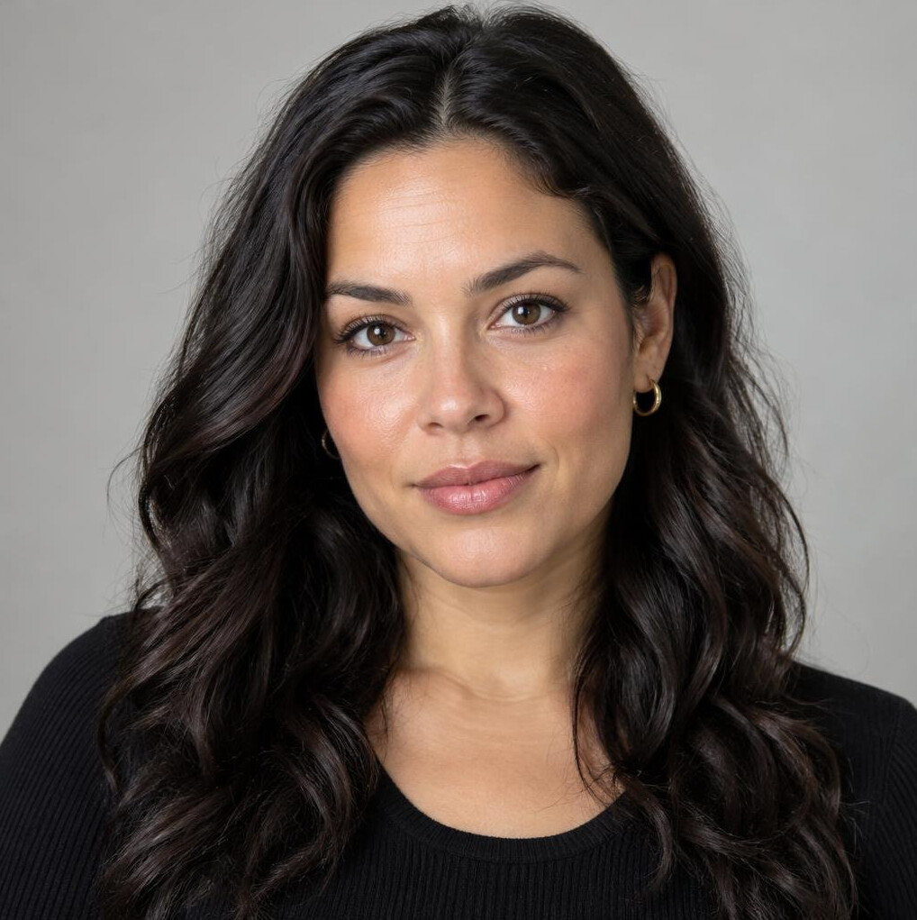 Woman with dark hair, lighting designer portrait